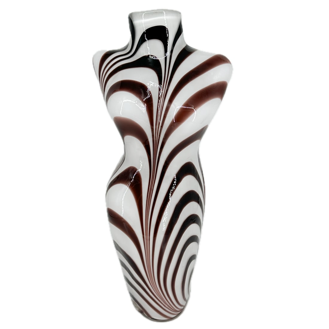 Large Murano Style Art Glass Striped Torso Vase: Vintage Large Murano Style Art Glass Striped Torso Vase