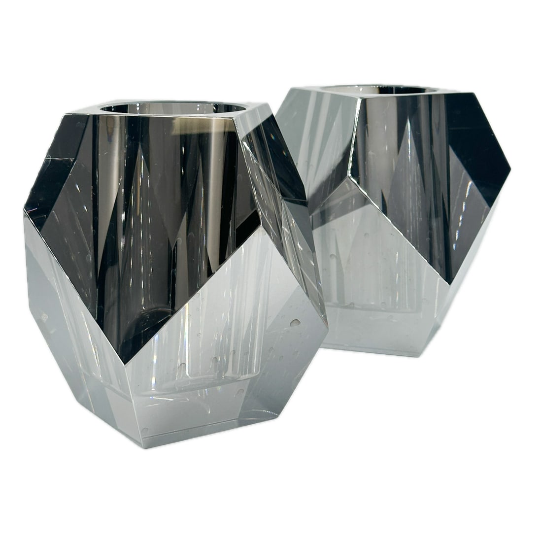 Pair of Modern Gemma Faceted Smoky Crystal Vases (1 of 8)