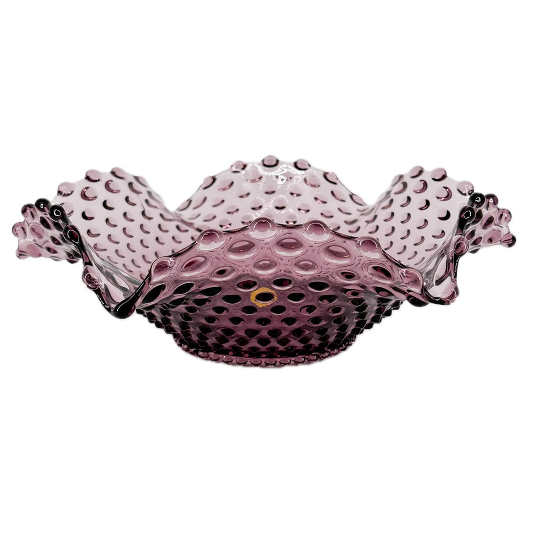 Tiffin Glass Amethyst Hobnail Ruffled Bowl UV Reactive (1 of 8)
