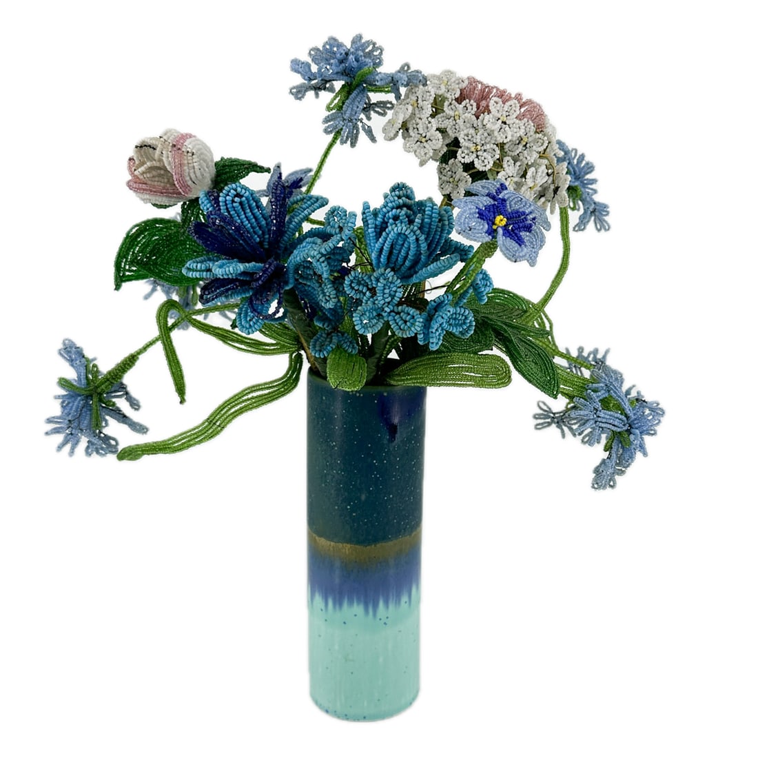 Glass Seed Bead Floral Arrangement in Studio Pottery Vase (1 of 10)