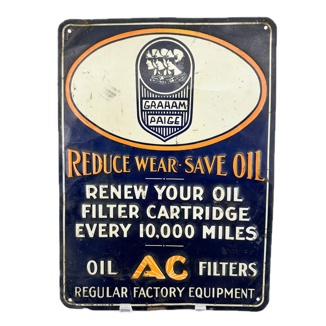 1920's Graham Paige Oil & AC Filters Embossed Steel Litho Advertising Sign (1 of 8)