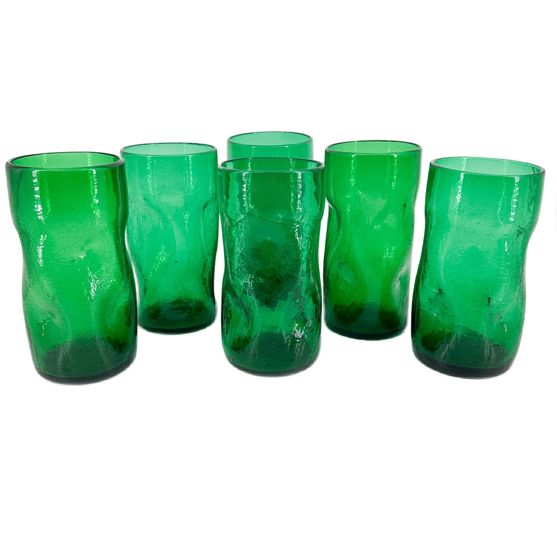 Blenko Art Glass Green Crackle Dimpled Tumblers (1 of 9)