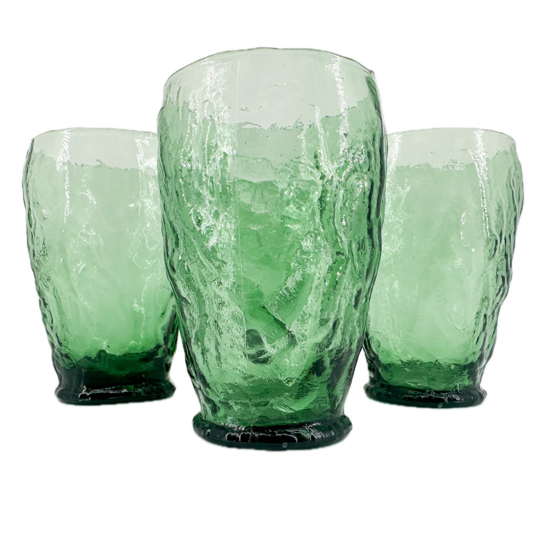 Mid-Century Modern Emerald Green Crinkle Pattern Empoli, Italy Art Glass Tumblers (1 of 6)