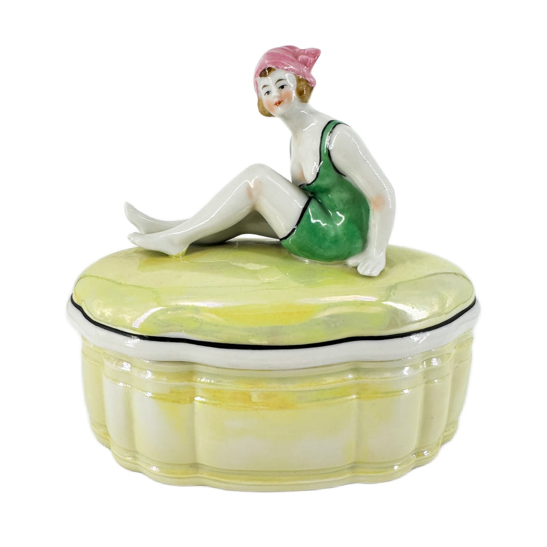 Vintage "Bathing Beauty" Art Deco Lady Power Jar (1 of 9)
