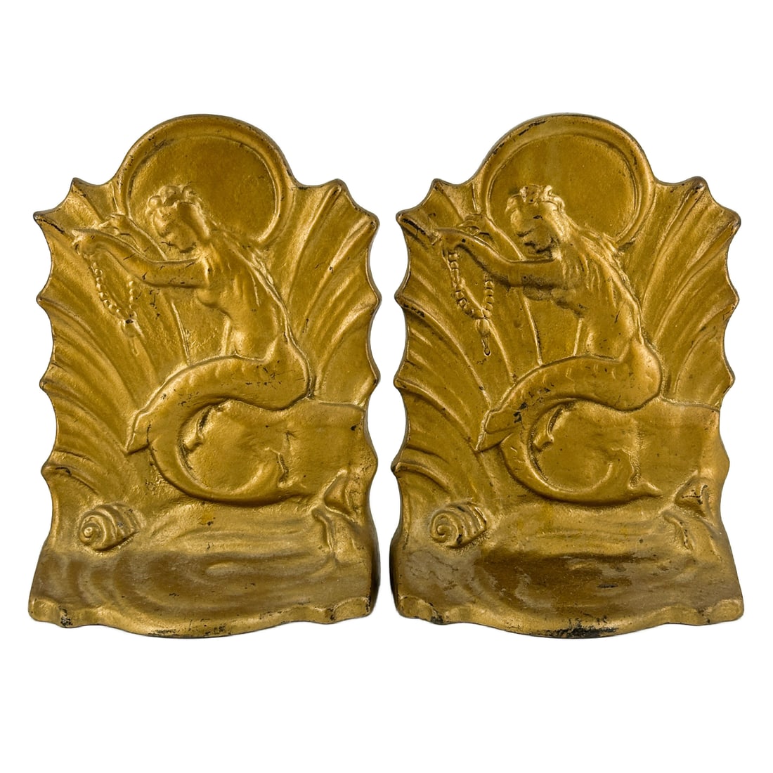 Antique Pair of Art Nouveau Cast Brass Mermaid Bookends (1 of 5)