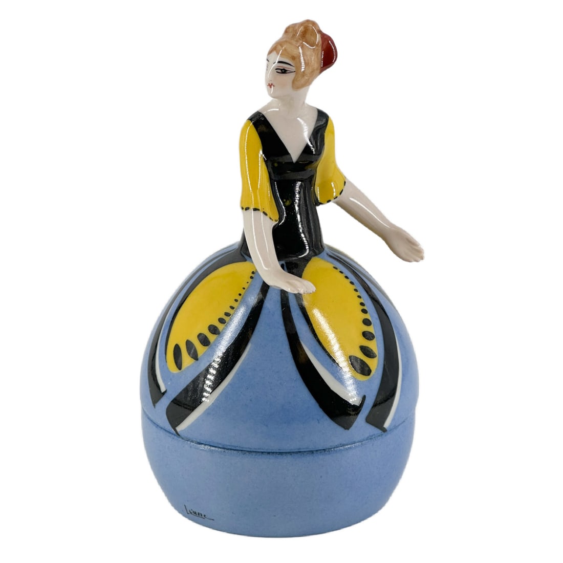 Antque 1920's CHR Paris Porcelain Art Deco Lady Powder Jar: Antque 1920's CHR Paris Porcelain Art Deco Lady Powder Jar, Made in France