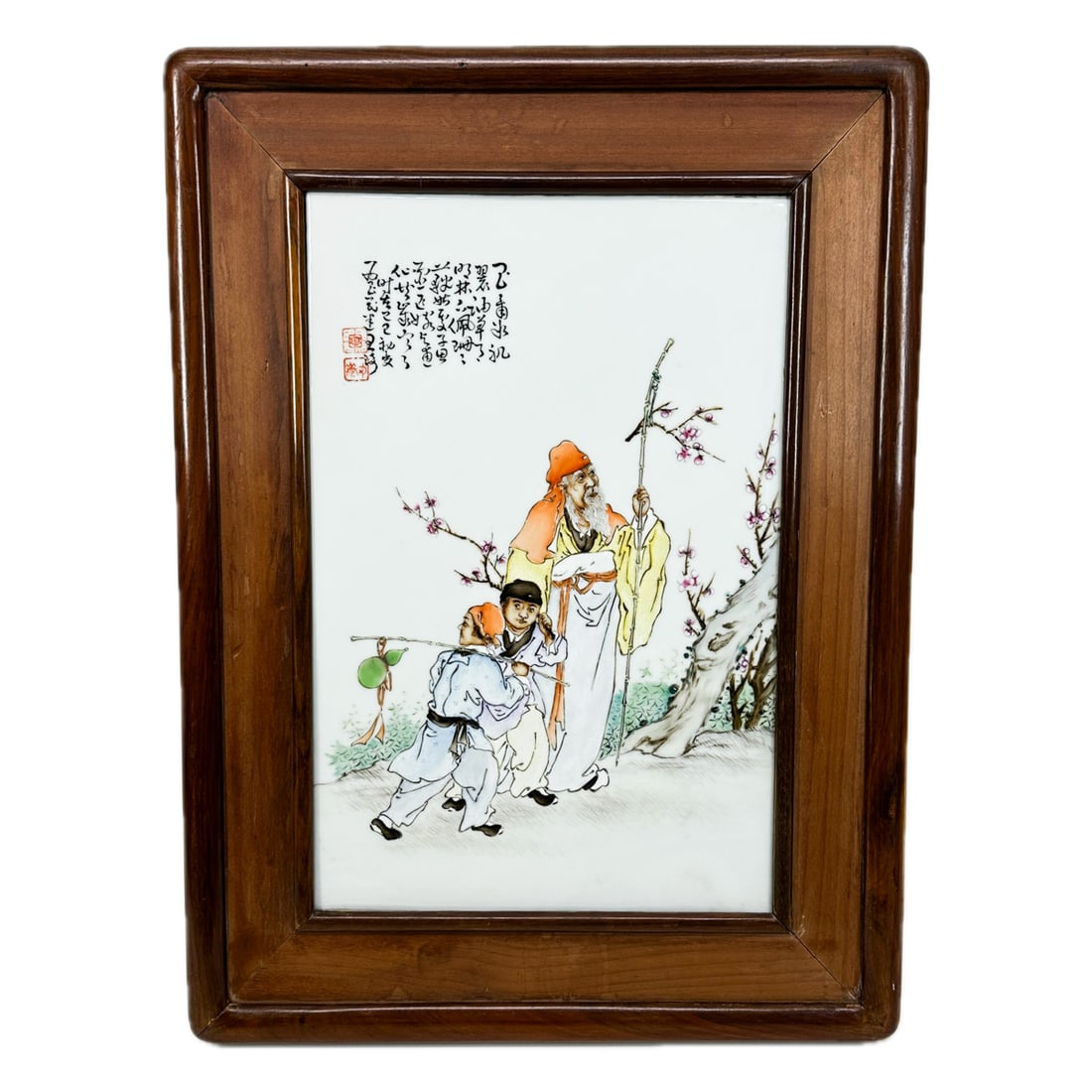 Antique Chinese Famille Rose Porcelain Hand Painted Plaque in Period Frame (1 of 7)