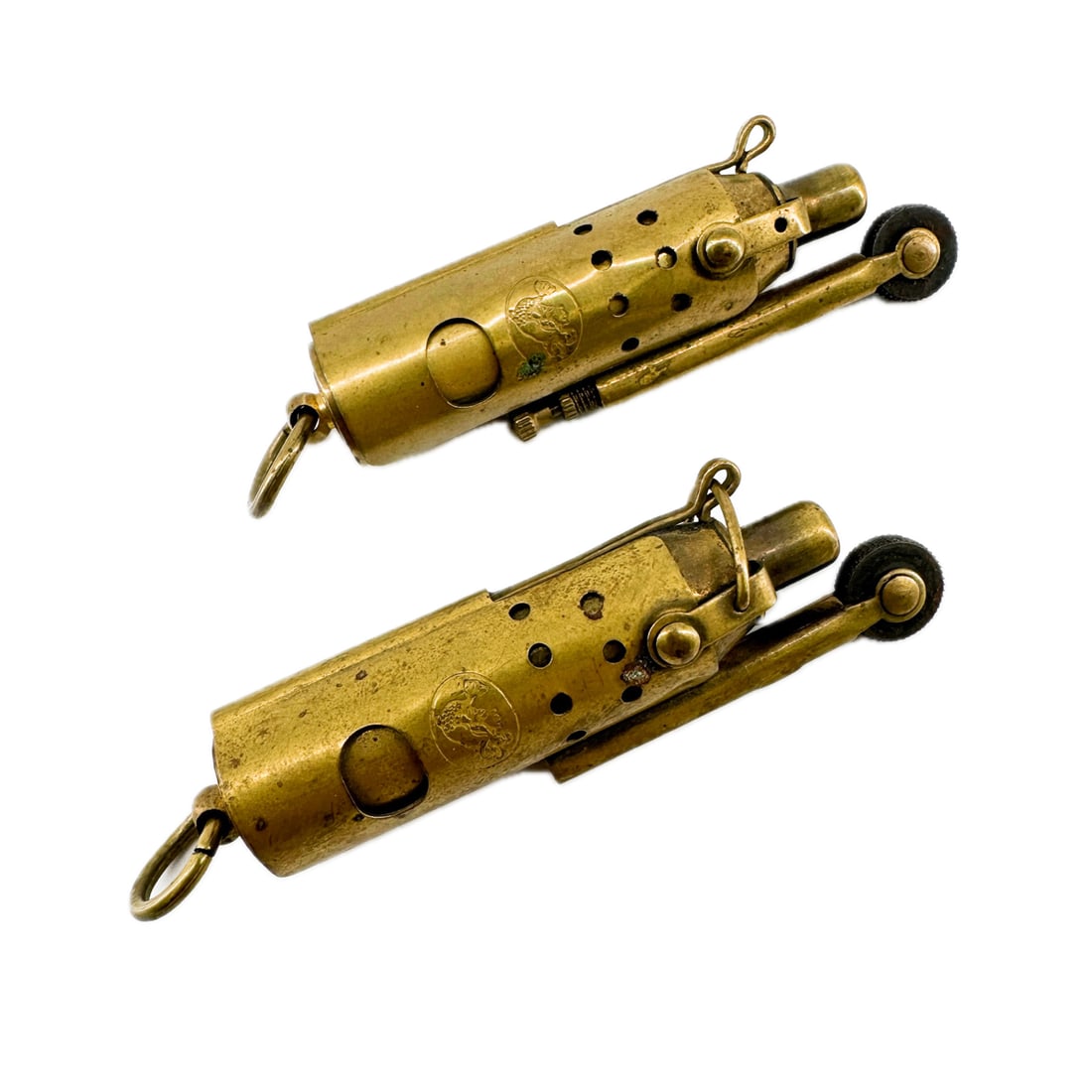 Pair of 40's WWI Brass Trench Lighters: Pair of 40's WWI Brass Trench Lighters. One is Complete the other is Missing a Screw for the Flint Shaft