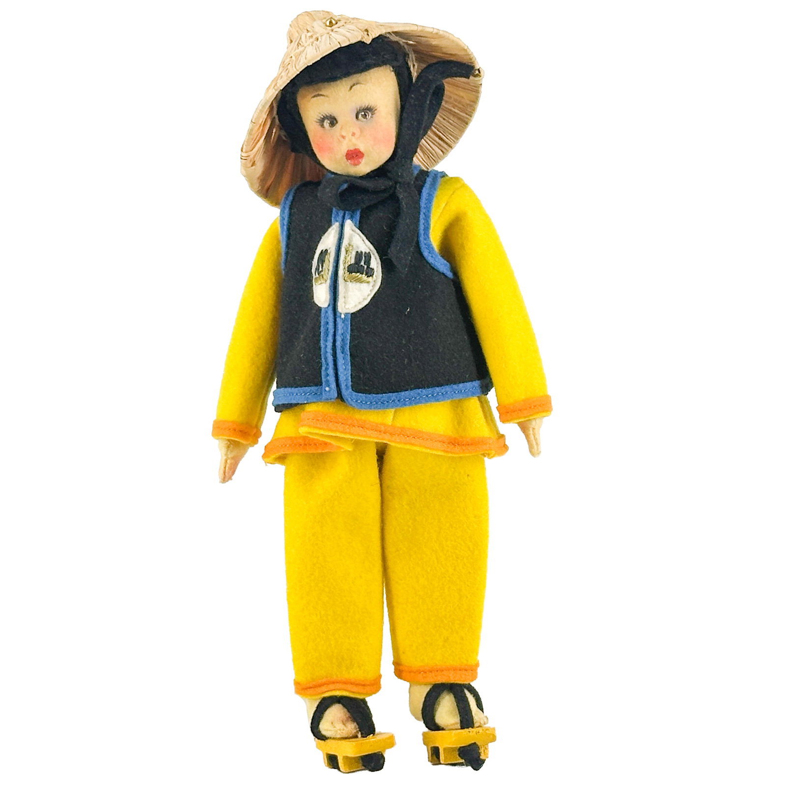 Vintage Lenci 310 Series "Chinese Girl" Fine Art Felt Doll: Vintage Lenci 310 Series "Chinese Girl" Fine Art Felt Doll Felt Swivel Head with Pressed and Painted Facial Features and Brown Side-Glancing Eyes Original White Cloth Tag, Original Square Paper Tag wi