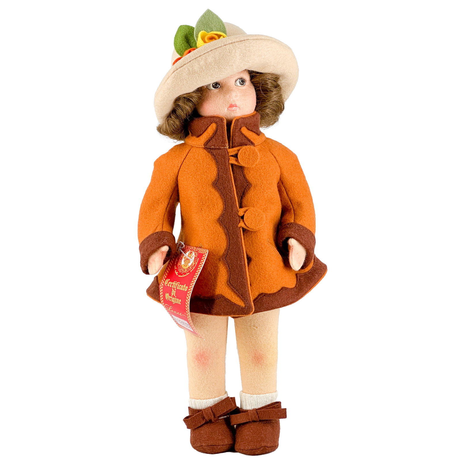 Vintage 1999 Lenci "Marissa" Fine Art Felt Doll: Vintage 1999 Lenci "Mari sa" Fine Art Felt Doll Remake of the Original Marisa Created in 1939 w Felt Swivel Head with Pressed and Painted Facial Features and Brown Side-Glancing Eyes. "BV270" Is Writt