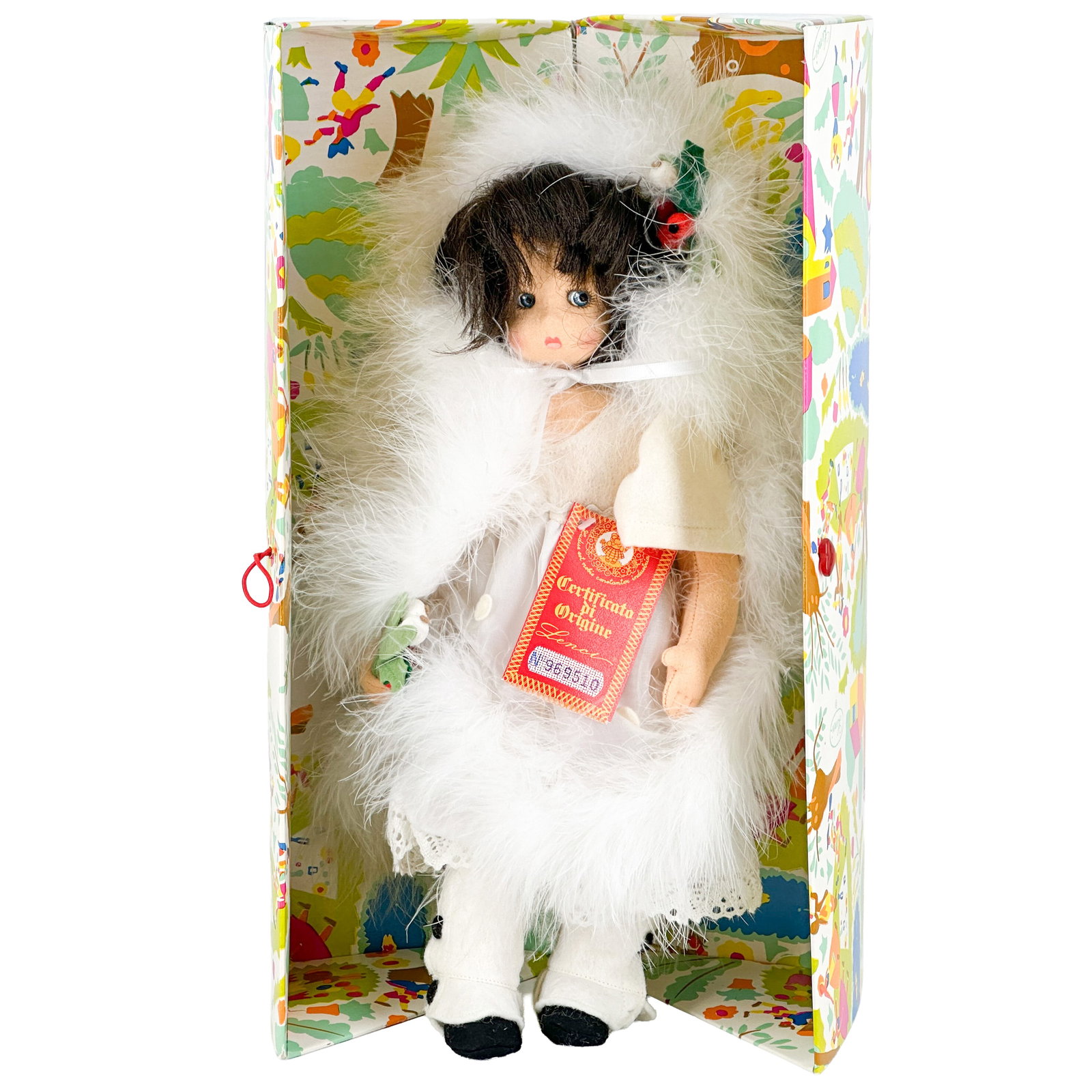 Vintage 1998 Lenci "Inverno" Fine Art Felt Doll: Vintage 1998 Lenci "Inverno" Fine Art Felt Doll. Remake of the Original Inverno Created in 1938 Original Red Paper Tag No 969510 with Original Box and All Official Paperwork