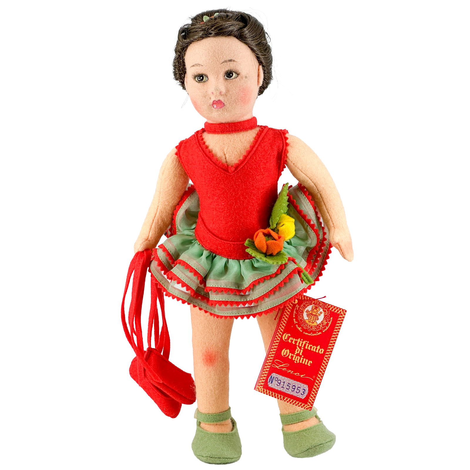 Vintage 1999 Lenci "Moira" Ballerina Fine Art Felt Doll: Vintage 1999 Lenci "Moira" Ballerina Fine Art Felt Doll, Remake of the Original Marissa Created in 1984 Original Red Paper Tag No 915953 Writing on the Back of the Neck and on the Certificate Read