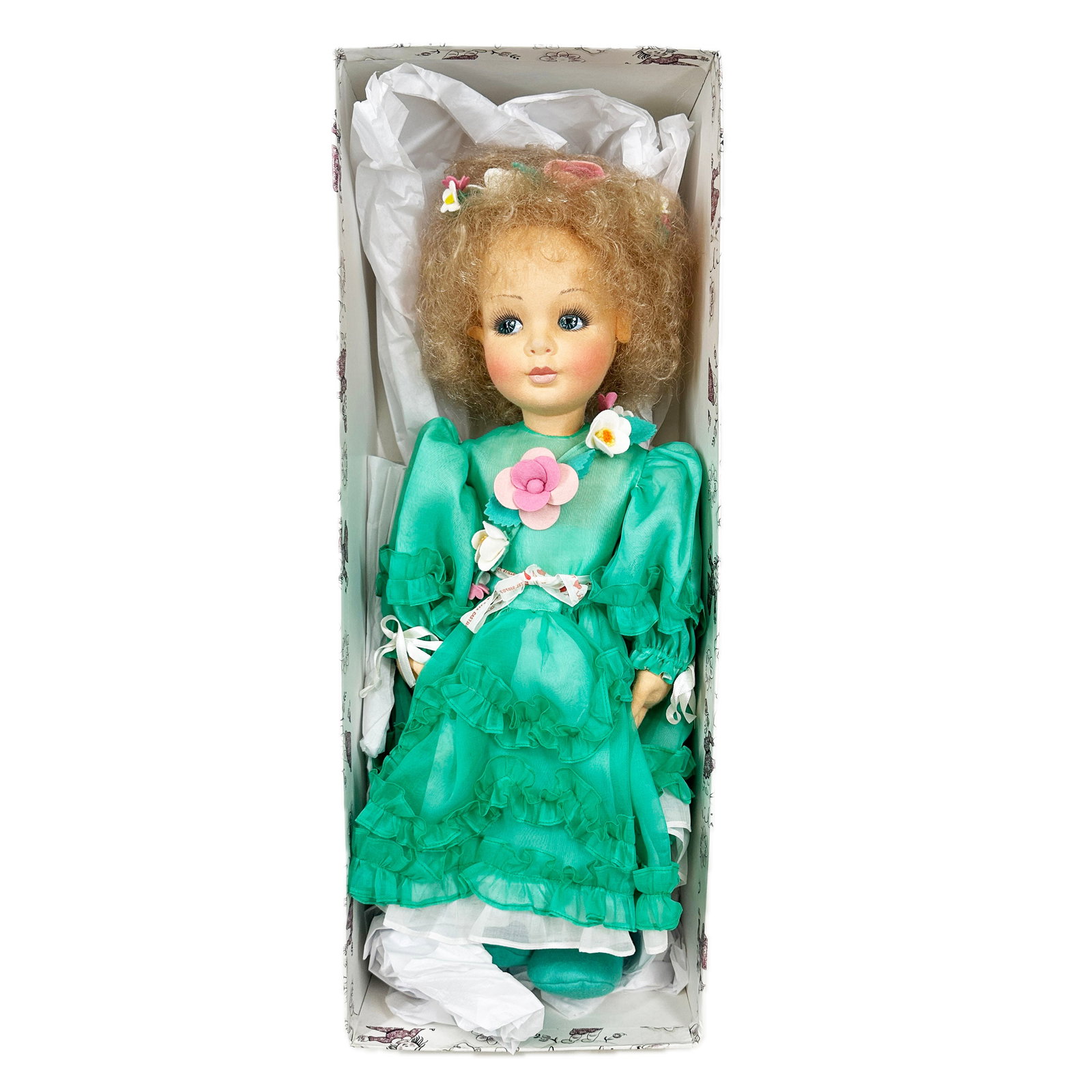 Vintage 1982 Anili Fine Art Felt Doll: Vintage 1980 Anili Fine Art Felt Doll Written in Pen on the Right Foot is "28-6-82 Anili". Comes with Original Box Which has Some Wear