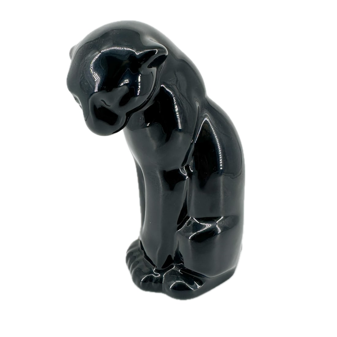 Vintage Frankoma Pottery Seated Puma Figure in Gloss Black (1 of 7)