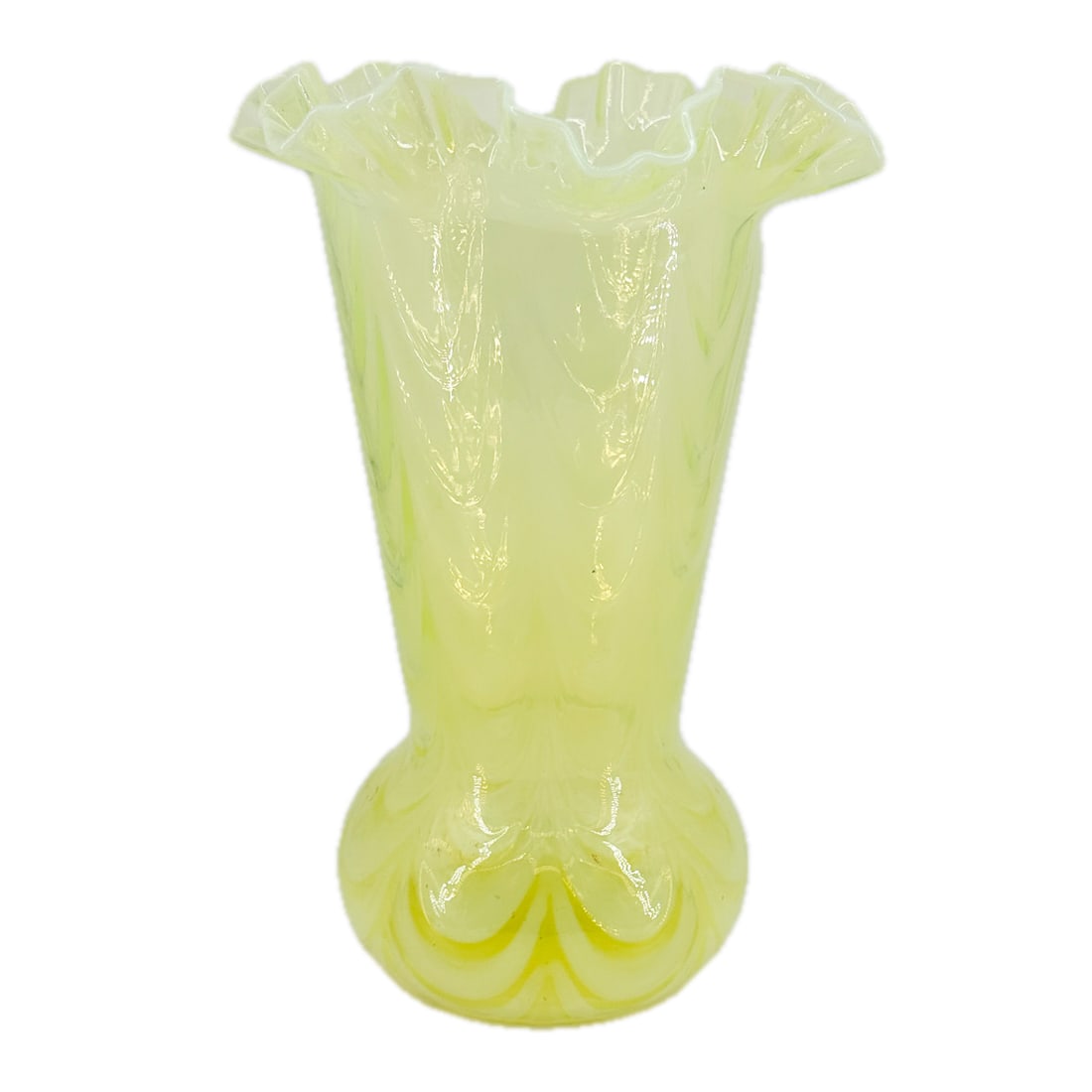 Fenton Topaz Opalescent Uranium Glass Curtain Optic Vase (1 of 8)