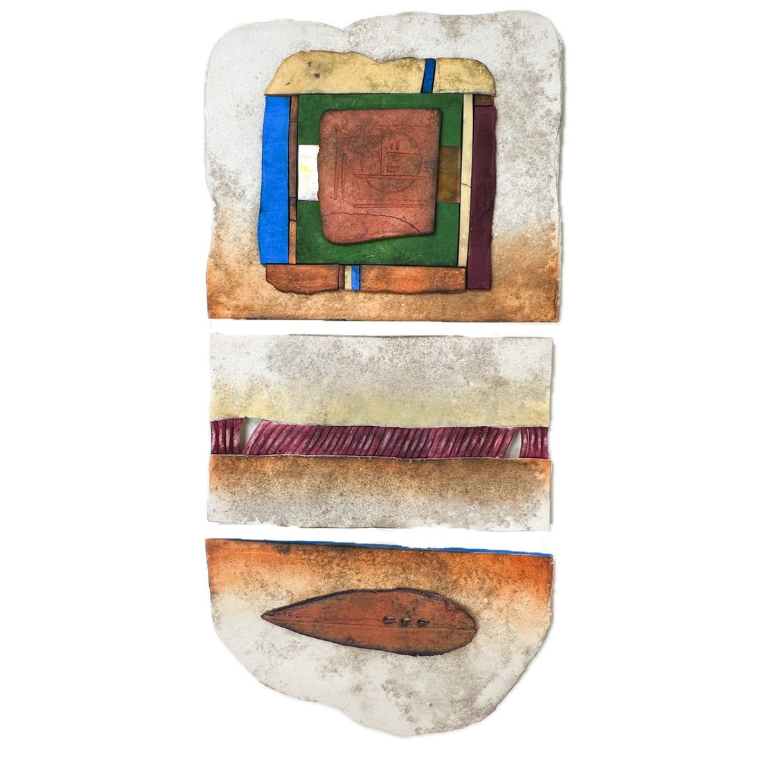Patricia Naylor 3 Piece Abstract Raku Pottery Art: Vintage Patricia Naylor (New Mexico) 3 Piece Abstract Raku Pottery Art