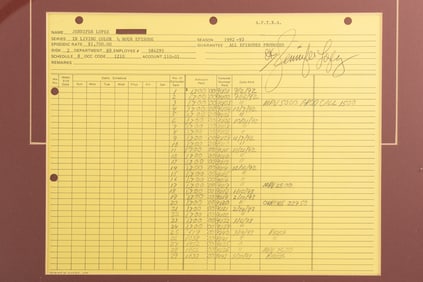 "In Living Color" Jennifer Lopez Signed Time Sheet
