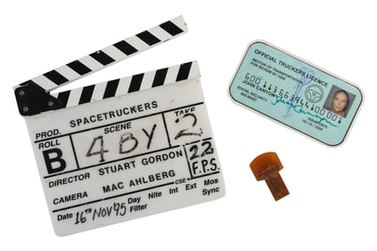 "Space Truckers" Original Production Clapper, Driver's License and Truck Key Collection