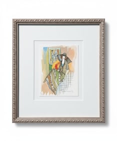 Framed Watercolor and Ink Illustration