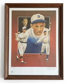 Charlie Gehringer, Limited Edition Baseball Lithograph by Christopher Peluso - Framed
