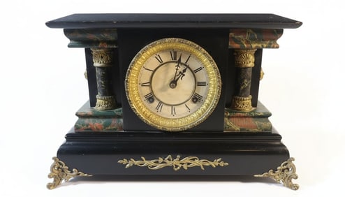 Antique Black Mantel Clock with Gilt Accents