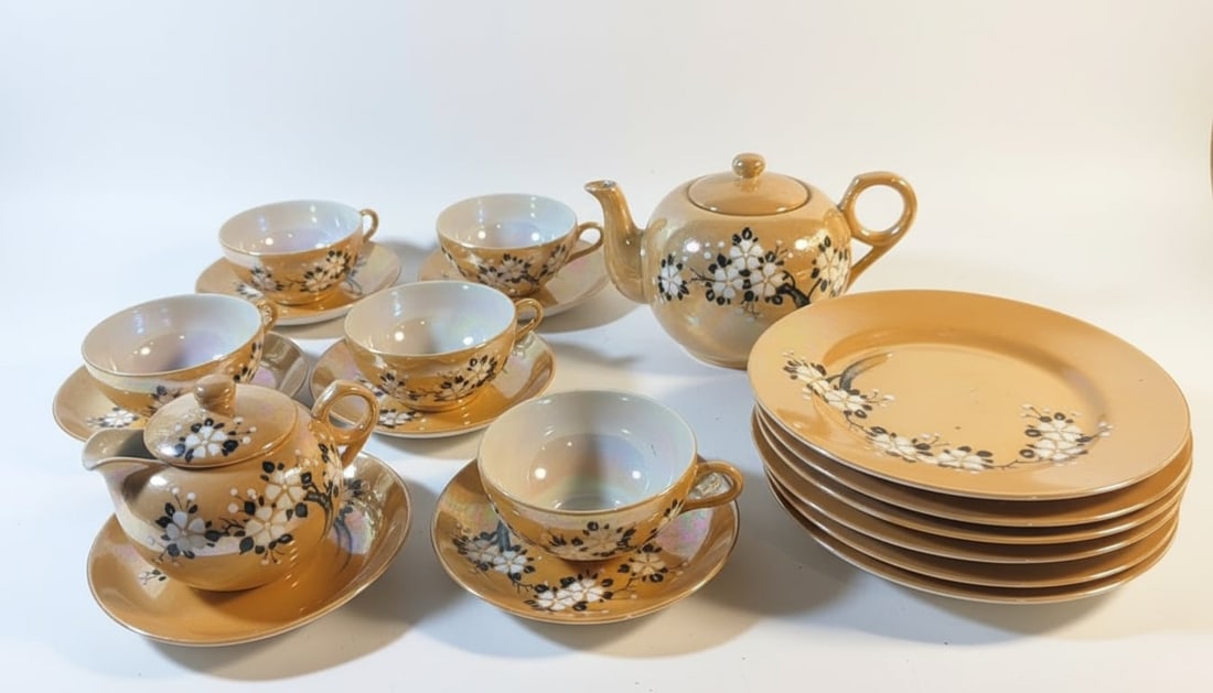 19-Piece Vintage Hand-Painted Lusterware Tea Set (1 of 5)