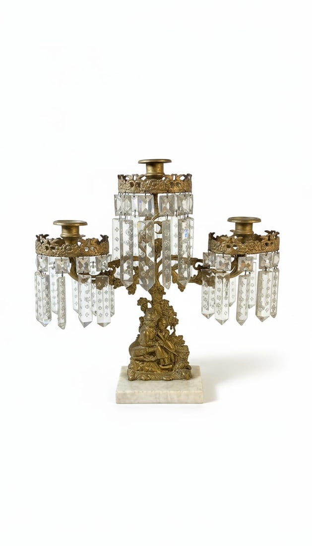 Antique Bronze, Crystal, and Marble Girandole (1 of 4)