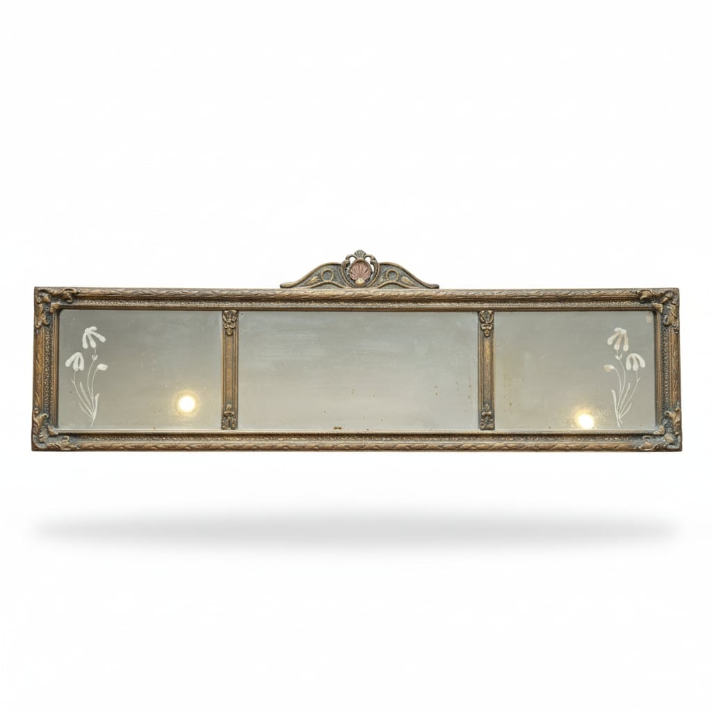Antique Etched Glass Triple Panel Mirror (1 of 5)