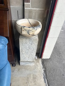 Solid Marble Holy Water Font or Roman Style Cantharus on Pedestal