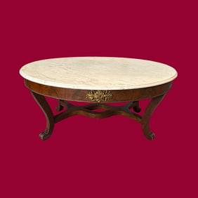 Elegant 19th C. Empire Revival Marble-Top Center Table with Ormolu Mount
