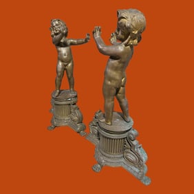 Exceptional Pair of Large French Figural Patinated and Gilt Bronze Chenets