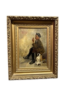 John H. Heinrich (19th/20th c.) Oil Painting – Boy with Dog in Prayer