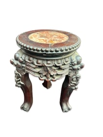 Antique Chinese Carved Wooden Stand with Marble Inset