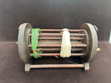Antique Wooden Fishing Line Winder with Hand Crank