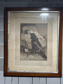 Elizabeth Strong (1855–1941) “Child Asleep with Dog” 1887 – Antique Lithograph