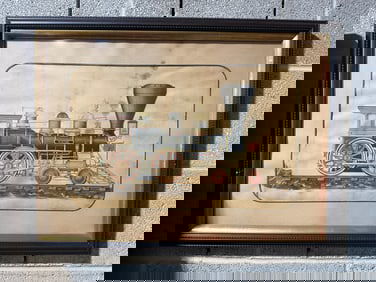 19th Century Locomotive Watercolor “Vinton” – Harding First Year Schoolboy Art