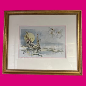 1893 Charles Hannon Fantasy Lithograph – Gondola with Fairies & Lovers