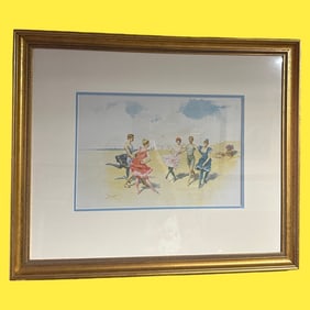Julius Kossuth “Dancing on the Beach” – 19th Century Hand-Colored Lithograph
