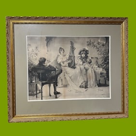 Goodman (1889) Victorian Interior Scene – Harpist, Gentleman & Child