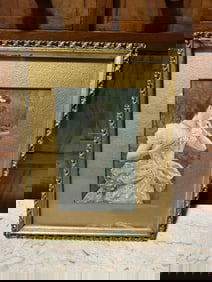 Antique Hand-Colored 19th Century Portrait of a Lady in Evening Dress – Ornate Gilt Frame