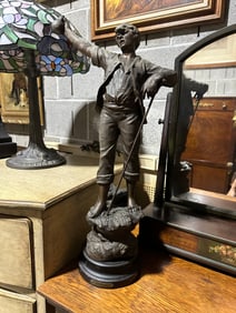 Antique Bronze-Patinated Statue “Faneur” – 19th Century French Peasant Boy with Sickle
