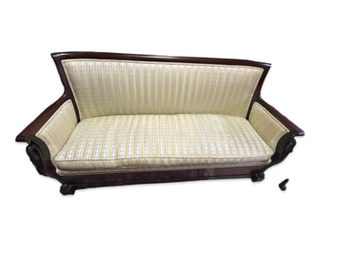 American Empire Revival Swan-Carved Parlor Set – Sofa, Pair of Armchairs & Matching Bench