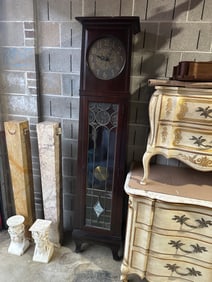 C.A. Warner & Co. New York Tall Case Grandfather Clock with Leaded Glass Door