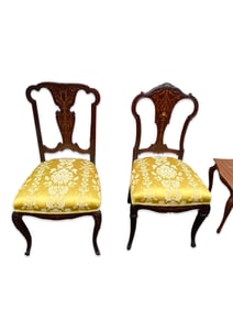 Elegant Pair of Antique Carved Wood Chairs with Floral Upholstery