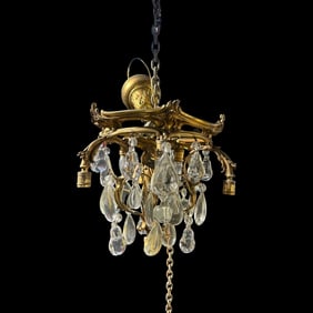 Antique French Bronze Chandelier with Crystal Drops, c.1900