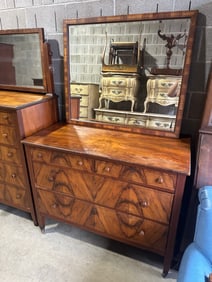 Antique Flame Mahogany Dresser with Mirror