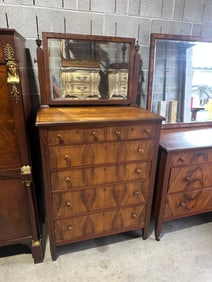 Antique Flame Mahogany Tall Dresser with Swing Mirror
