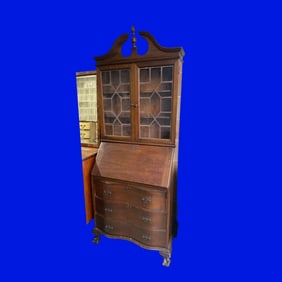 Antique Chippendale-Style Mahogany Secretary Desk with Bookcase Top