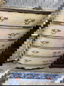 Vintage French Provincial Style Painted Chest of Drawers – 5 Drawer Serpentine Front