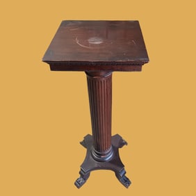 Antique Mahogany Pedestal Stand with Fluted Column and Paw Feet